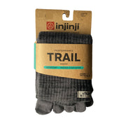 Injinji Trail Midweight Over the Calf – Performance Toe Socks in Granite. Pair presented on a retail hanging card. Buy now at ICEGRIPPER
