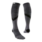 Pair ofPair of Injinji Trail Midweight Over the Calf – Performance Toe Socks in Granite -  gray knee-high socks with black accents . Buy now at ICEGRIPPER.