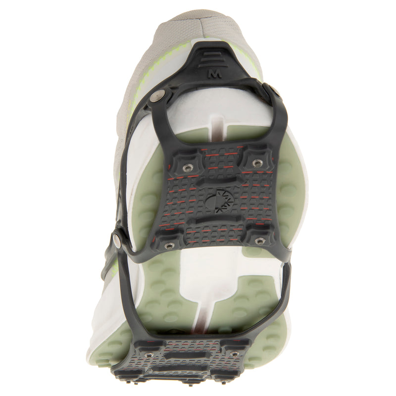Ten Concave Tungsten Carbide Spikes - An updated concave spike profile instantly engages on ice, while tungsten carbide construction resists abrasion up to 100 times more than steel on bare pavement. Buy Kahtoola NANOspikes Footwear Traction Ultralight Low Profile Grip at ICEGRIPPER
