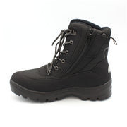 The Keele Men's winter boot, black, designed to tackle everything the season throws at you. Cold, wet, or icy conditions are no match for its rugged build, with a 100% waterproof matt PU and nylon upper and the patented OC anti slip system built into the sole. Buy now at ICEGRIPPER.