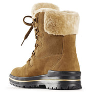Olang Meribel BTX OC Women Winter Thermal Snow Boots with OC Ice Grip System, Tan. Shown from the rear. Highlighting the hydro suede leather uppers with original shearling detailing on the ankle cuff. Buy now at ICEGRIPPER.