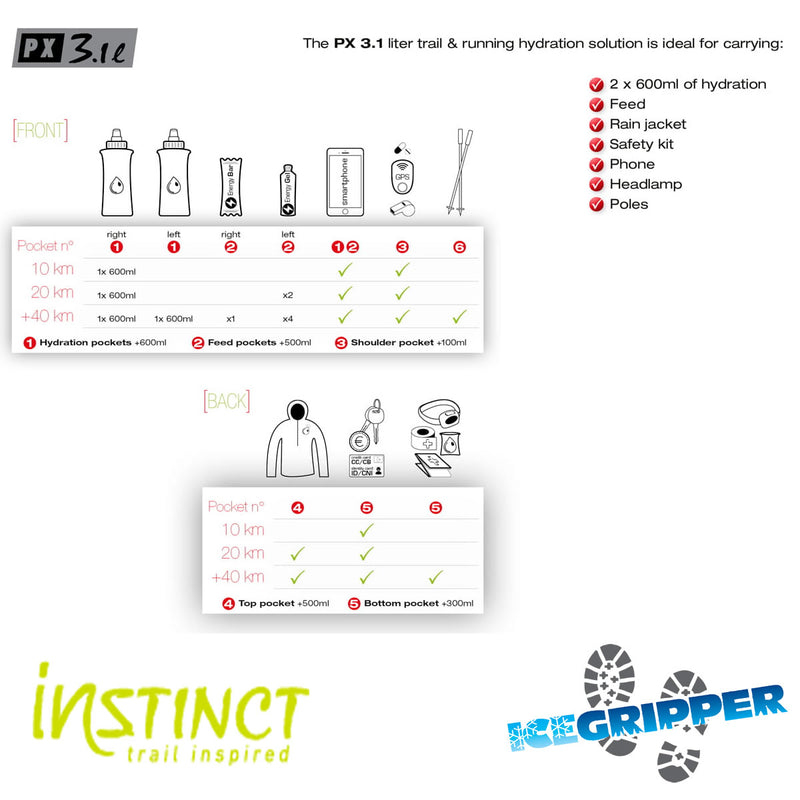 Instinct PX 3.1L Trail Vest & 2 x 600ml Soft Flasks