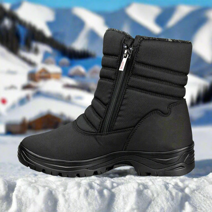 Olang Tatra TEX OC Mens Winter Ice Grip Thermal Snow Boots, Black features double zips for quick on and off