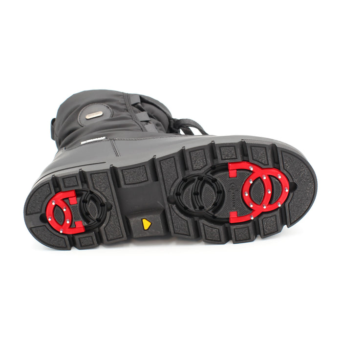 This version of the Taylor Boot in Black, features our signature OC System retractable ice grips built into the sole. Flip them out when it's slippery, tuck them away when it’s not – perfect for switching from snowy pavements to frosty country walks without missing a beat. Buy now at ICEGRIPPER.