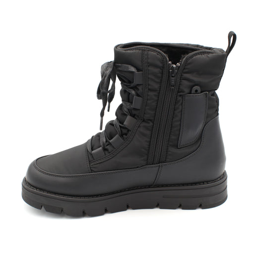 The Taylor, Black, is a Women's waterproof winter boot with ice grip OC System soles. It features a side zip for easy entry and front laces for personalised fit. Buy now at ICEGRIPPER.