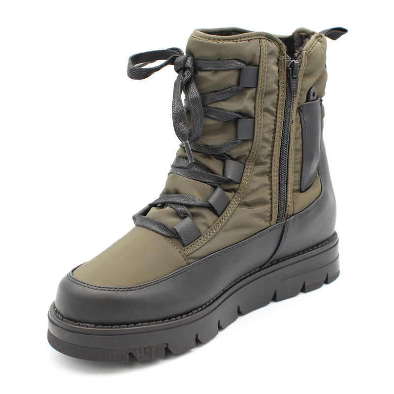 The Taylor, Olive, is a Women's waterproof winter boot with ice grip OC System soles. It features a side zip for easy entry and front laces for personalised fit. Buy now at ICEGRIPPER.