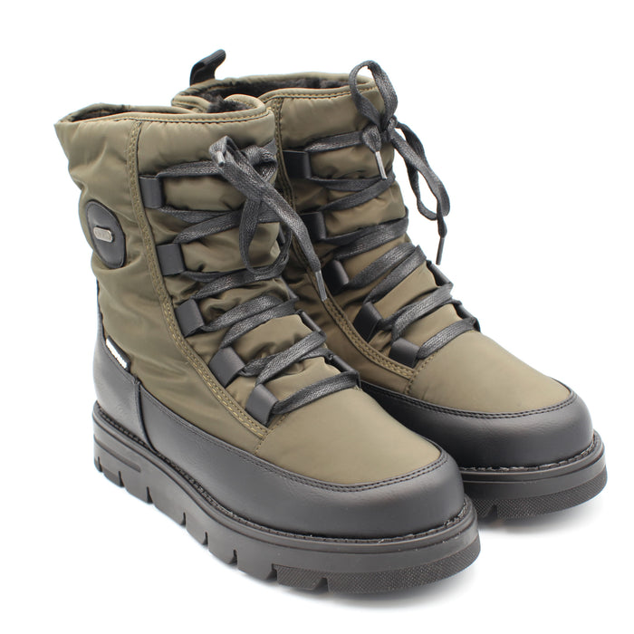 The Taylor, Olive, is a Women's waterproof winter boot with ice grip OC System soles. It features a side zip for easy entry and front laces for personalised fit. Buy now at ICEGRIPPER.