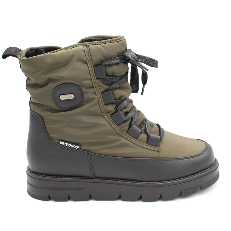 The Taylor, Olive, is a Women's waterproof winter boot with ice grip OC System soles. It features a side zip for easy entry and front laces for personalised fit. Buy now at ICEGRIPPER.