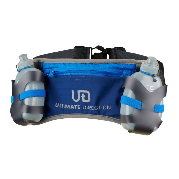 UDBlue Ultimate Direction 600 running belt with two, 300ml water bottles and Ultimate Direction logo. Buy now at ICEGRIPPER.