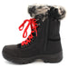 The Yukon Women's Winter Boot in Black, features faux fur trim for extra warmth and winter flair, a removable felt insole for all-day comfort, YKK side zipper with gusset and lace-up front for easy wear and a snug fit, and comes with an extra pair of black laces to switch up your look. It also features the incredible on/off ice grip anti slio OC System soles. Buy now at ICEGRIPPER.