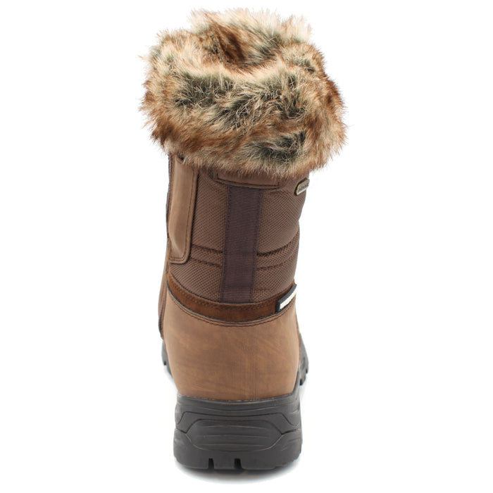 The Yukon Women's Winter Boot in Brown, features faux fur trim for extra warmth and winter flair, a removable felt insole for all-day comfort, YKK side zipper with gusset and lace-up front for easy wear and a snug fit, and comes with an extra pair of brown laces to switch up your look. It also features the incredible on/off ice grip anti slio OC System soles. Buy now at ICEGRIPPER.