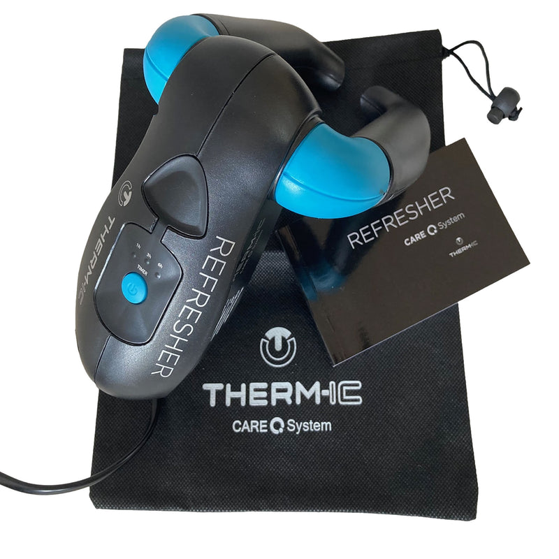 Therm.ic Boot Refresher Antibacterial Dryer for Boots, Shoes and Gloves sat on its storage bag. Buy now at ICEGRIPPER.