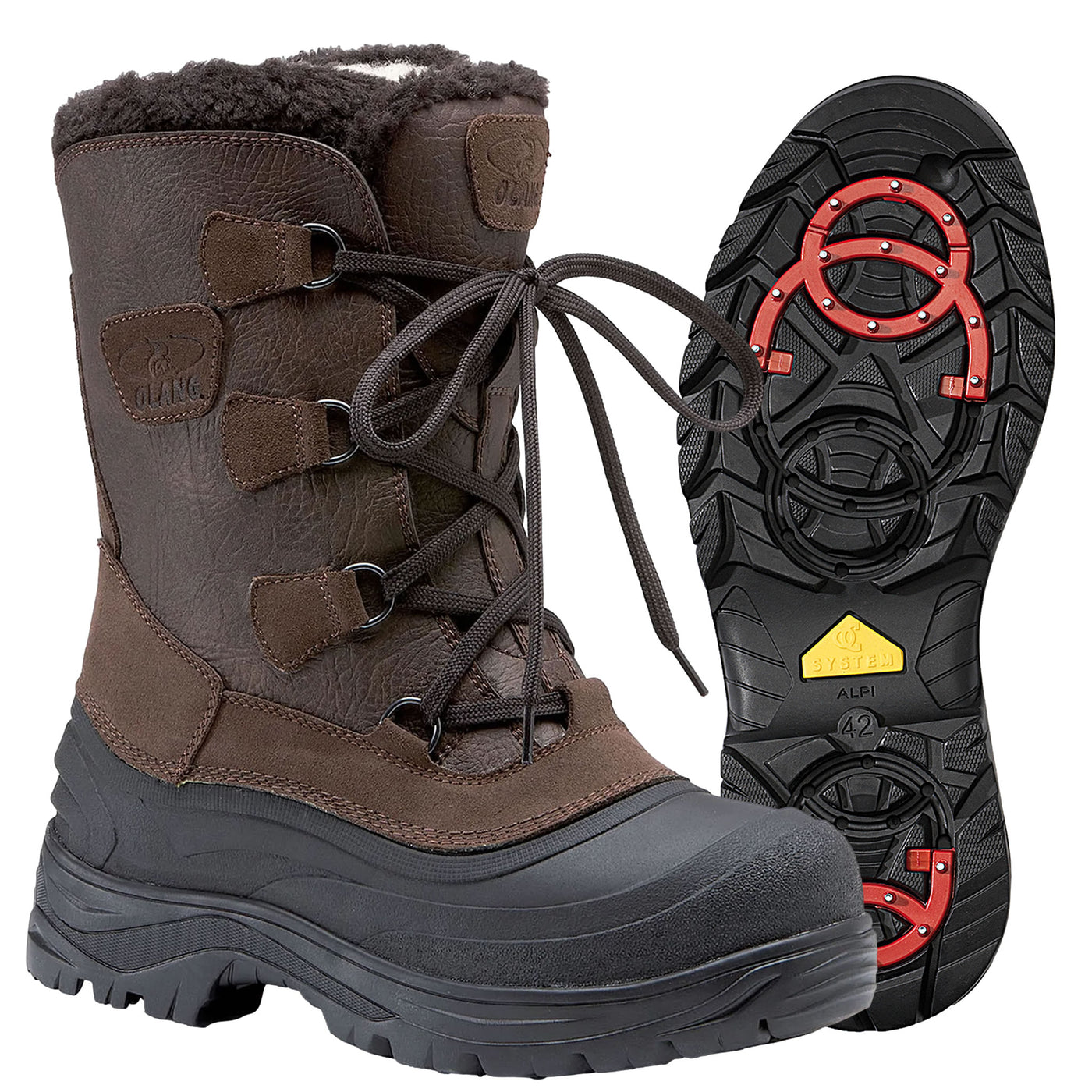 The Olang Bucefalo OC Winter Boot for Men has an OC Anti-slip system featuring spikes which ensure great grip even in the most treacherous of conditions. They can quickly and easily be flipped closed to avoid causing damage to indoor flooring.
