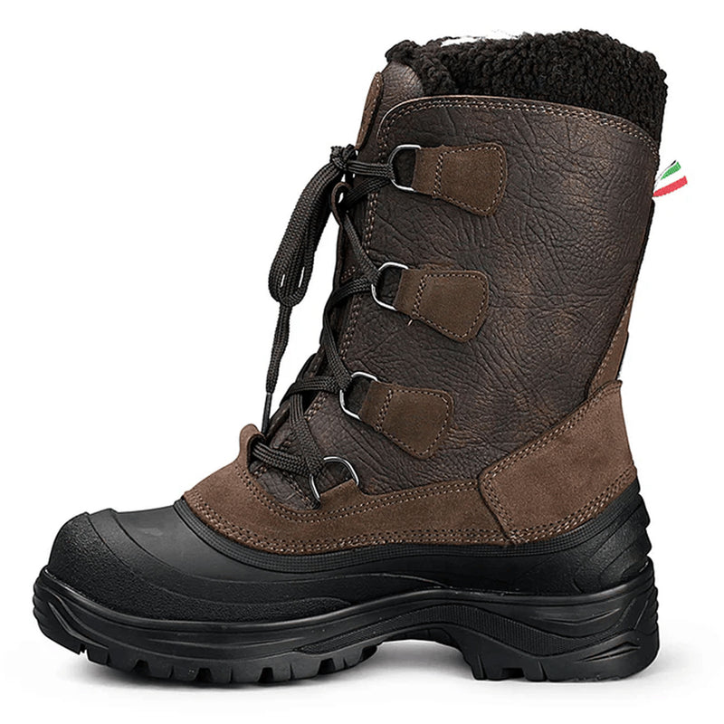 Olang Bucefalo OC Mens Winter Boot with Hydro Repellant Eco Elk leather. Eco Elk is a faux leather made to look as close to leather as possible and with a removeable Isowarm insole - comfort zone -30c, this boot will be your best winter friend. Buy the Bucefalo OC Boot now at ICEGRIPPER.