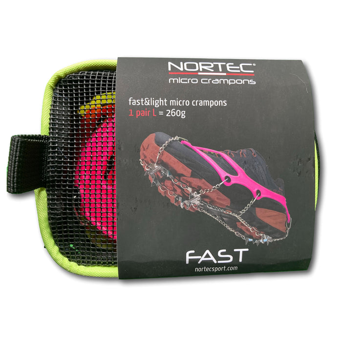 Notec Fast Micro Crampons, pink pack image. Buy now at ICEGRIPPER.