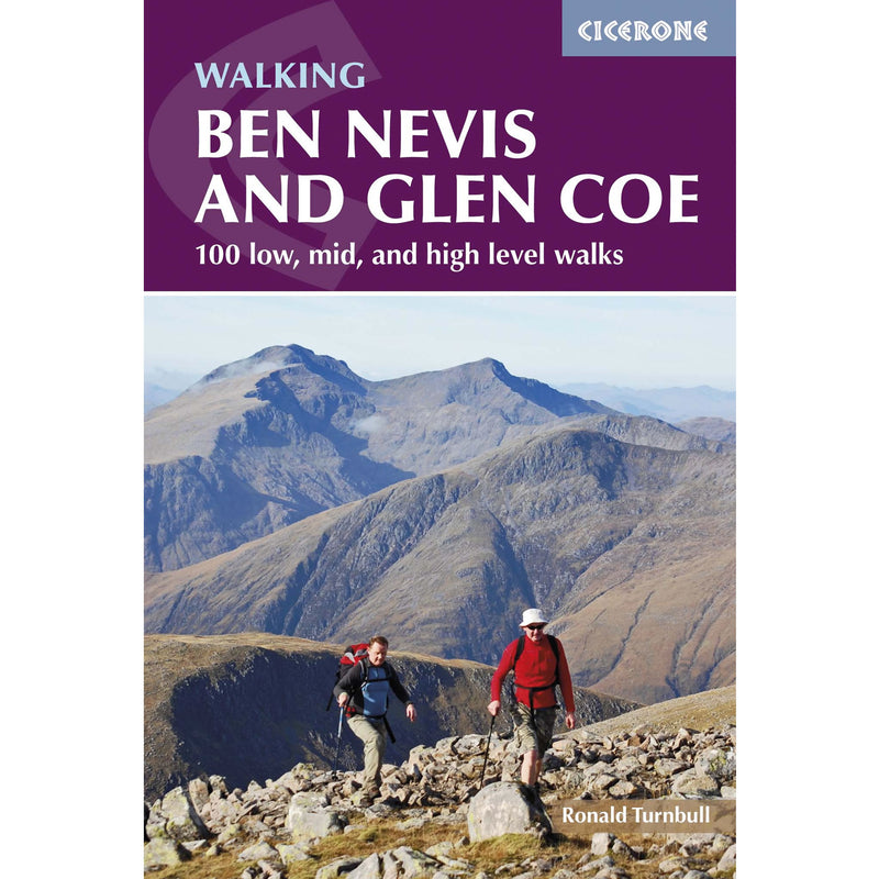 Book cover of 'Walking Ben Nevis and Glen Coe' with hikers on a mountain landscape.