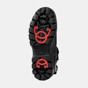 Ilves Harads rubber outsole showing the built-in red OCSystem forefoot and heel ice grips.