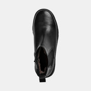 Top view of Ilves Harads Black, showing the leather toe, wool-lined opening and rear pull loop.