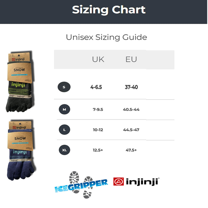 Injinji Snow Over the Calf sock is the perfect companion for staying warm, dry and blister-free. Buy now at ICEGRIPPER