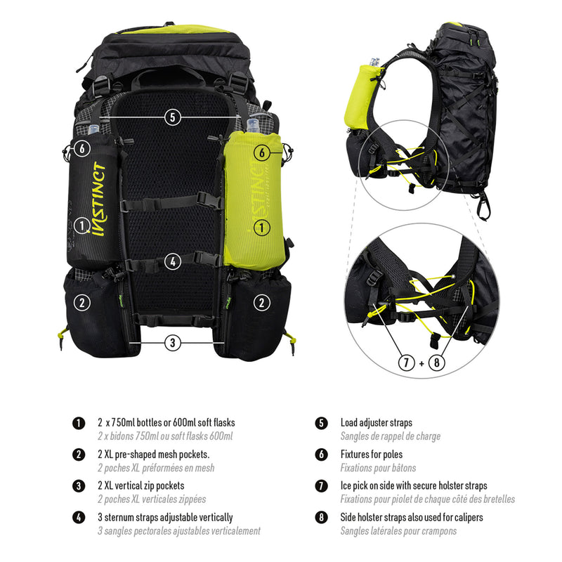 Instinct ALPI 40L Trail Vest, Alpine Pack, with 2 x 600ml Soft Flasks