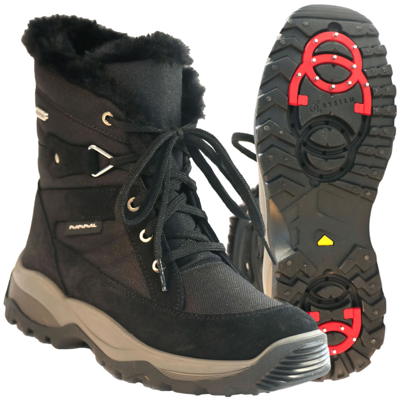 Hit the Slopes and Trails in Style, with Mammal Iona OC Boots. Take on the slopes or woodland trails with confidence in this smart and practical ankle boot. Featuring stylish front lacing detail, a cozy faux fur trim, and sleek nylon and suede-effect uppers, this boot is designed to keep you both warm and stylish in colder weather. Buy now at ICEGRIPPER.