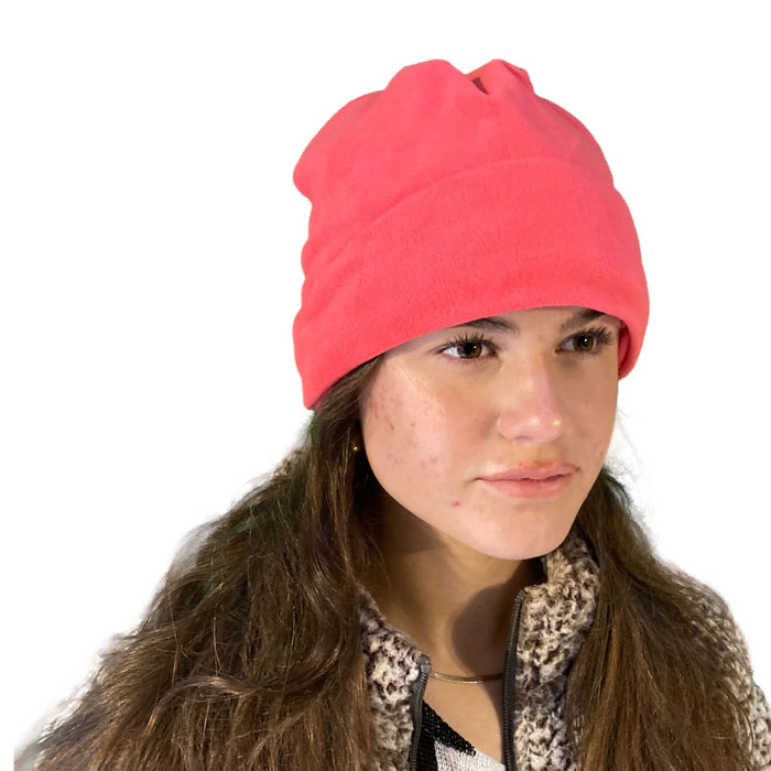 The Long Beanie in Raspberry, can be worn short, or 'Scandi' style long, buy now at ICEGRIPPER