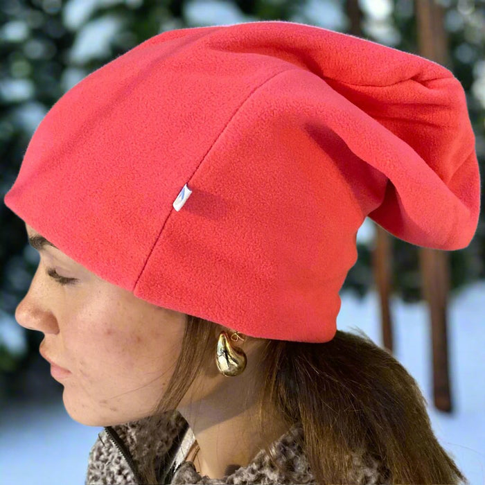 Long Beanie in Raspberry, can be worn short, or 'Scandi' style long. Perfect for winter walks