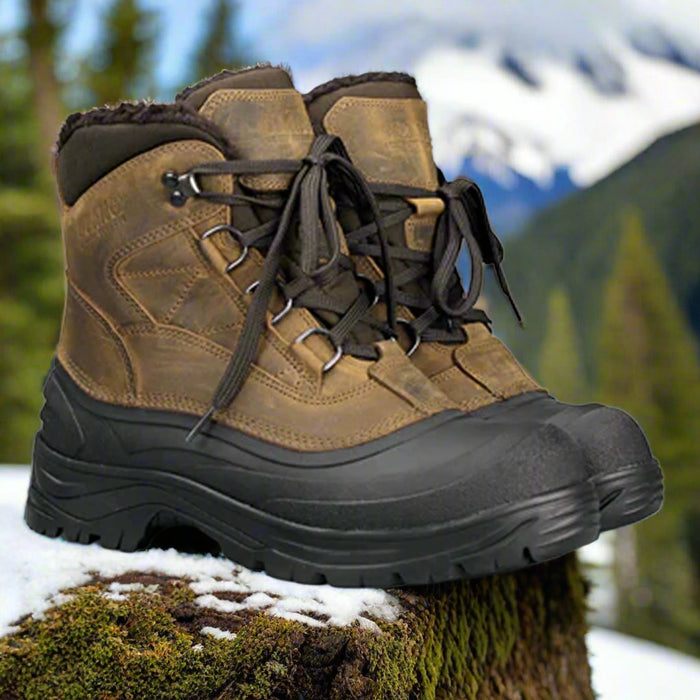 Olang PEGASO TEX OC Tan Mens Winter Thermal Snow Boot in the snow. Buy now at ICEGRIPPER