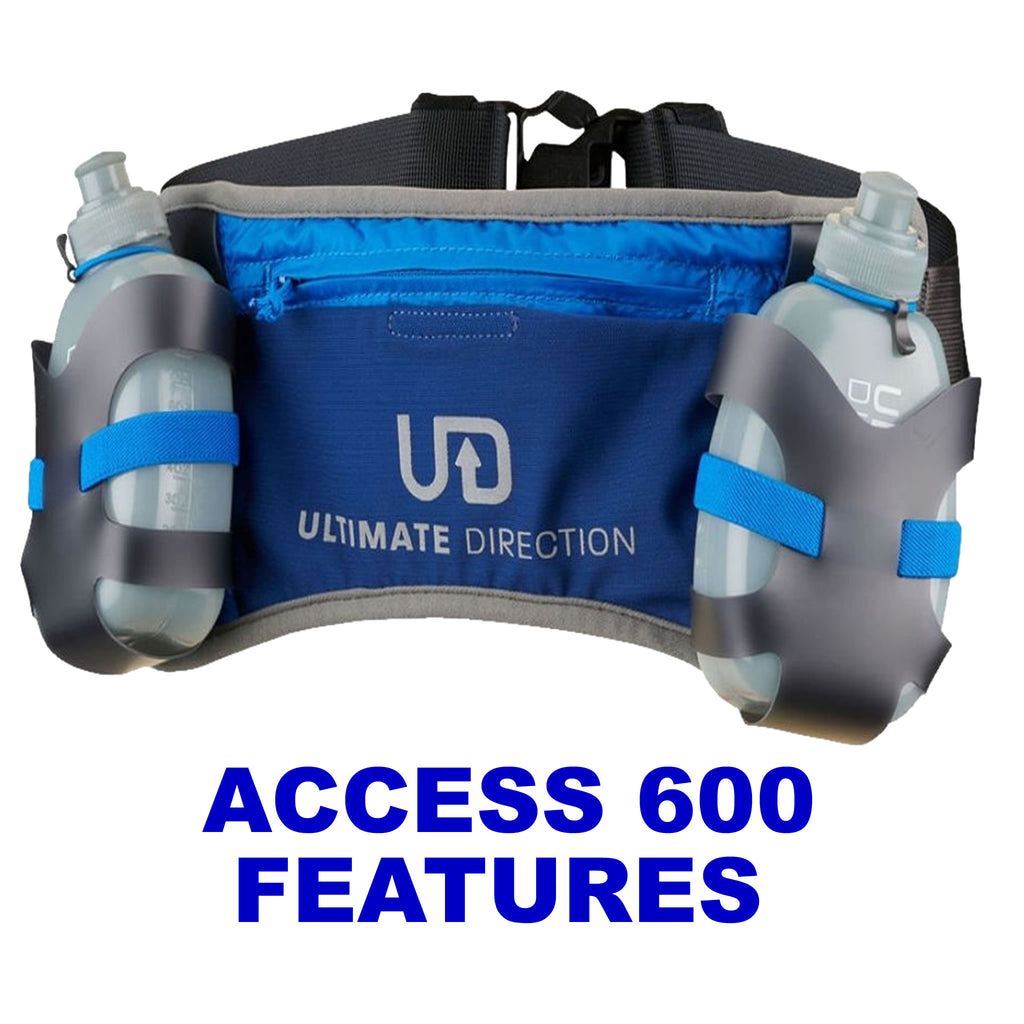 Video demonstrating the features of the Ultimate Direction 600 Hydration Belt. A lightweight running belt built for trail runs, training miles, hiking and fast-moving outdoor adventures. Buy now at ICEGRIPPER.