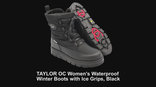 The Taylor OC Women's Waterproof Winter Boots with Ice Grips in Black features our signature OC System retractable ice grips built into the sole. Flip them out when it's slippery, tuck them away when it’s not – perfect for switching from snowy pavements to frosty country walks without missing a beat. Buy now at ICEGRIPPER.