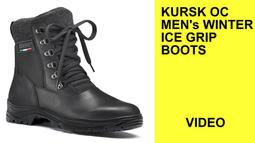 Demo Video for KURSK TEX OC Black Mens Premium York Leather Thermal Ice Grip Boot. Buy now at ICEGRIPPER.