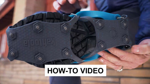 'How To' video demonstrating how to put on, take off and correctly wear Kahtoola Nanospikes. Order your Nanospikes from ICEGRIPPER.