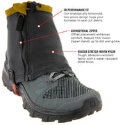 Kahtoola RENAgaiter features, including 3D Performance fit, Asymmetrical Zipper and Rugged Stretch Woen Nylon construction. Buy now at ICEGRIPPER.