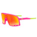 Sunglasses with pink frame and orange-red lenses on a white background. Now available from ICEGRIPPER, the Knockaround Campeone, in Spring Break combines advanced performance technology with rugged outdoor style — ideal for trail runners, winter hikers, mountain trekkers, and polar explorers who demand comfort and clarity in challenging light conditions.