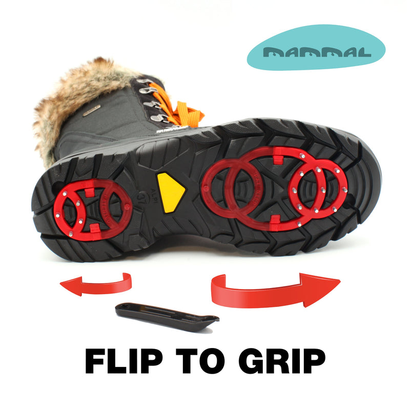 OC System retractable ice grip changing between folded and active positions on Mammal Steele