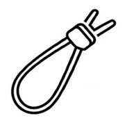A simple black line drawing of a looped strap or cord with a small connector at one end, shown on a plain white background. ICEGRIPPER products with this image have a toggle closure as part of the product fastening system.