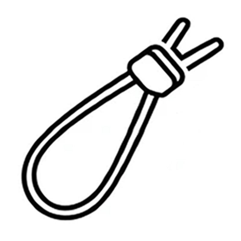 A simple black line drawing of a looped strap or cord with a small connector at one end, shown on a plain white background. ICEGRIPPER products with this image have a toggle closure as part of the product fastening system.
